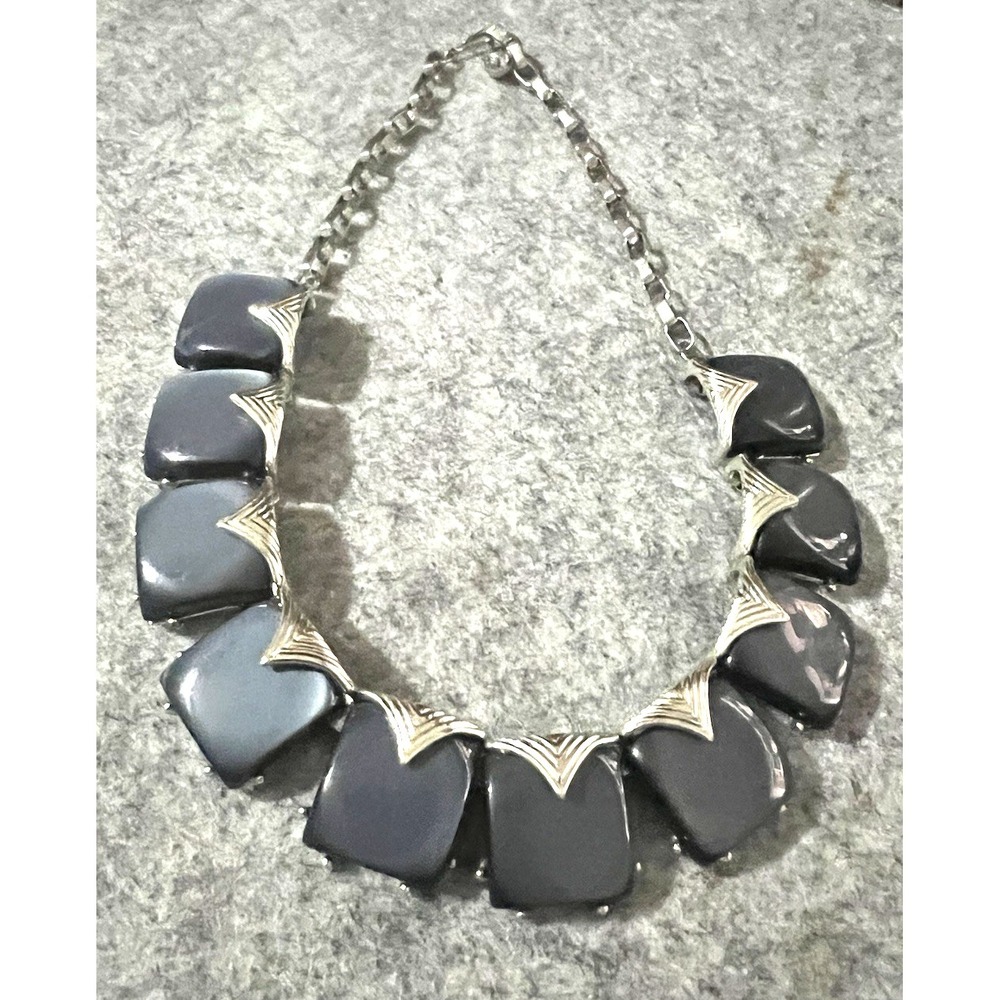 Vintage Thermoset Necklace Blue gray  16" - Picture 3 of 9